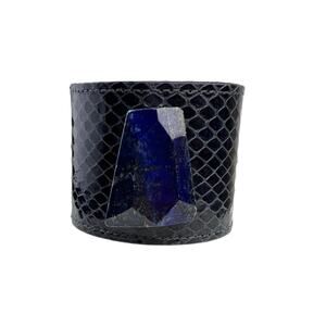 Heather Hawkins Blue Animal Print Leather Cuff Lapis Stone Center 6.75-7.5